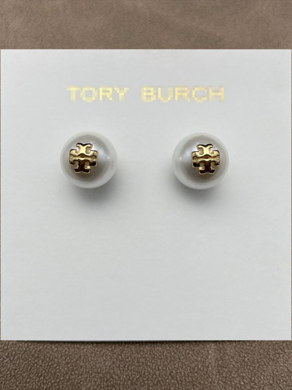 Tory Burch Gold‑Tone Logo Pearl Stud Earrings